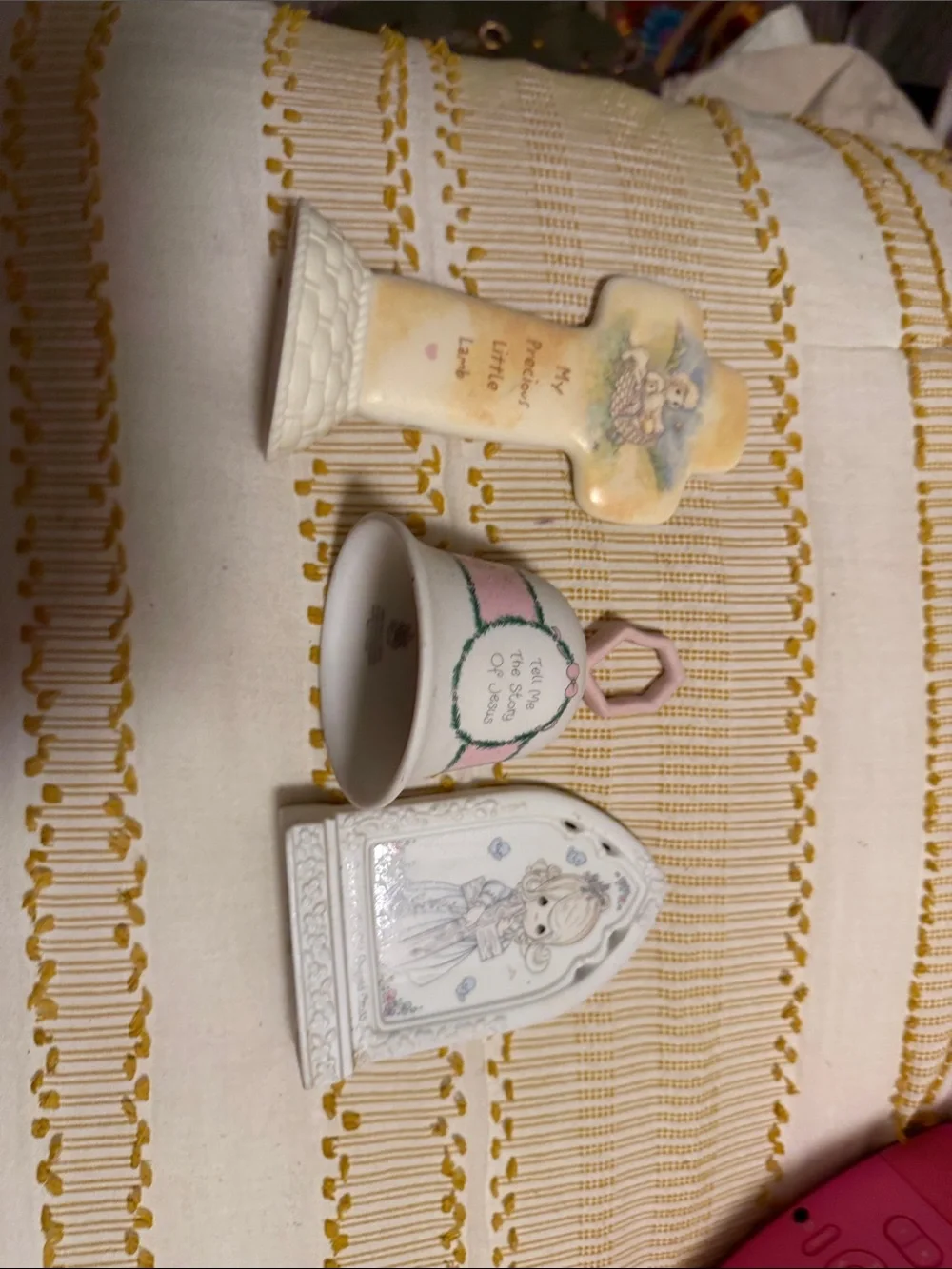 Precious Moments Pink, Cream and White Decorative Figurine Trio
